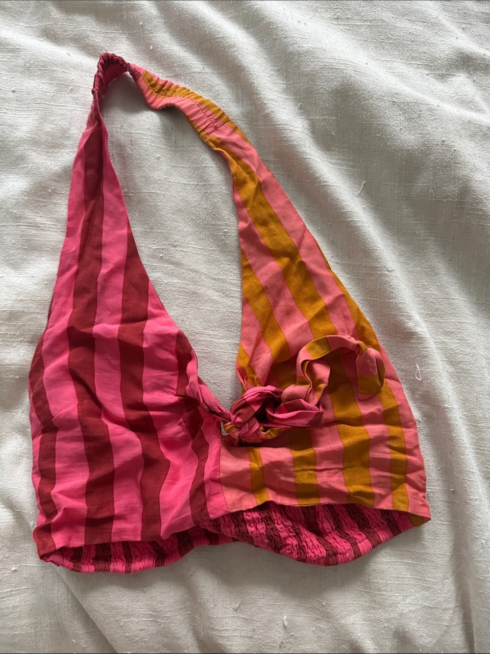 FARM Rio Pink and Yellow Striped Halter Crop Top